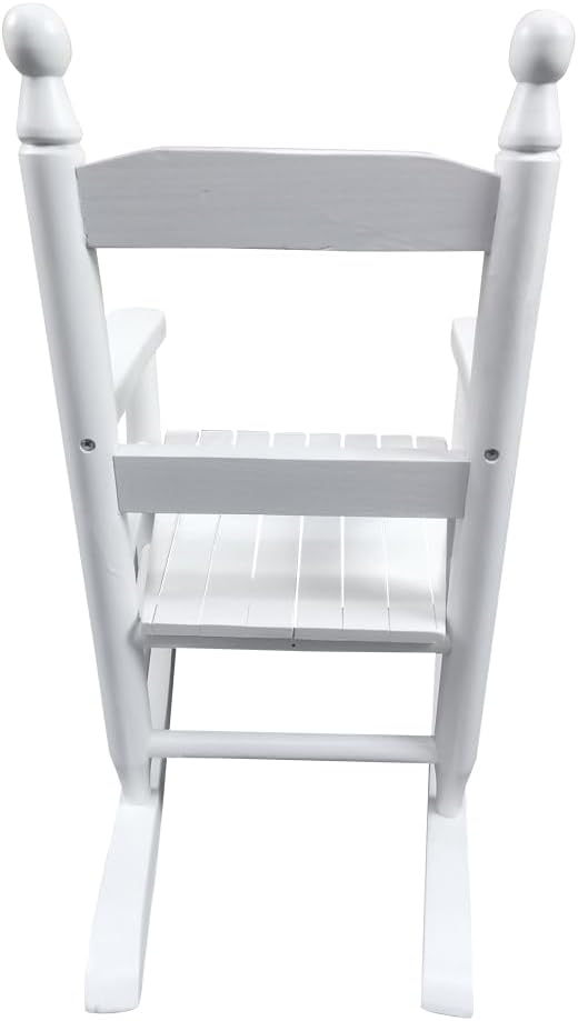 Children's Rocking Chair White, Solid Hardwood, Indoor Outdoor Use, Durable Design - Comfortable Slatted Backrest, Wide Seat, Ideal for Kids' Rooms and Patios