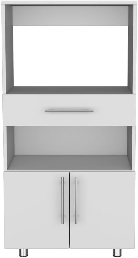 24.4" D*16.53" W*48.03" H Freestanding Kitchen Pantry with Dawer, 2 Open Shelves, Lower Double Door, Rectangular Storage Cabinet, Modern Minimalist, for Living Room, Dining Room, White