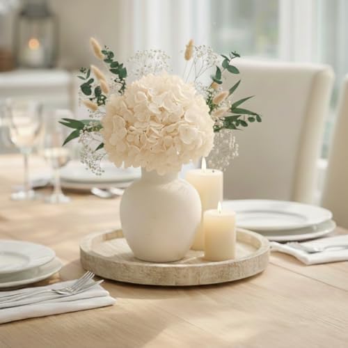 SIDUCAL Ceramic Decorative Flower Vase | 6 Inch Pottery Rustic Farmhouse Boho Vase for Home Decor, Table, Living Room, Bathroom, Shelf, Mantel Decoration, Wedding, White
