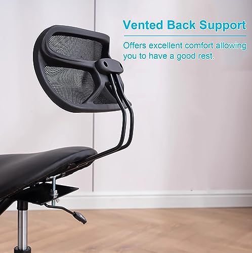 Kneeling Chair with Backrest, Ergonomic Saddle Seat, 360-Degree Swivel Mobile Angled Posture Stool for Office, Black Leather