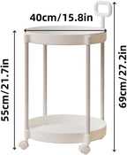 Sofa Side Table, Decorative Table with Universal Wheels, Metal Frame Coffee Table, 2-Tier Round Table, Trolley with Handle for Living Room, Balcony, Small Space(Brown)