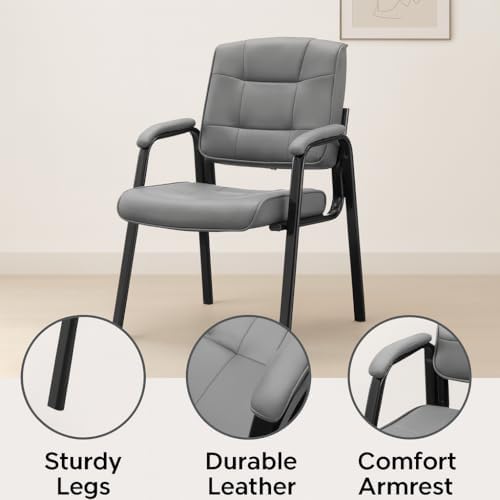 Naomi Home Faux Leather Stackable Office Guest Chairs – Reception Chairs with Armrests for Lobby, Clinic, Medical Waiting Room or Conference Room Seating - Gray, Set of 6