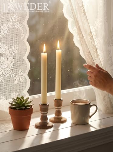 Wooden Taper Candle Holders: Wood Candlestick Holders Rustic Farmhouse Fall Decor for Living Room Dinning Table Centerpiece Christmas Set of 10