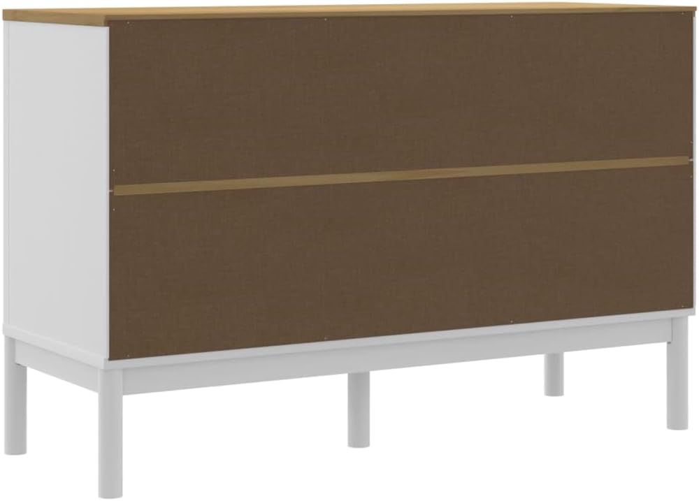 White Solid Pine Wood Sideboard with Drawers and Doors, Modern Engineered Wood Medium Storage Cabinet for Dining Room Living Room Hallway, Spacious Design and Durable