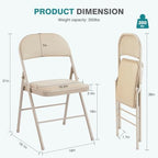 Padded Folding Chairs Set of 2, Portable Stackable Acrylic with Cushion for Outdoor Activities, Indoor Gatherings, Living Rooms and Office Meetings, Khaki