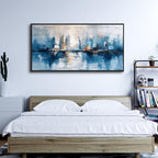 ZUITINGHUA Large Black Framed Wall Decor For Living Room Canvas Wall Art For Office Modern Wall Decorations For Bedroom Blue Abstract Painting Modern Pictures Artwork Home Decor 24x48 In