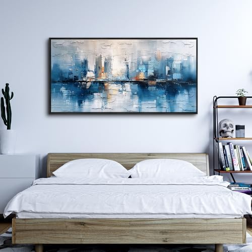 ZUITINGHUA Large Black Framed Wall Decor For Living Room Canvas Wall Art For Office Modern Wall Decorations For Bedroom Blue Abstract Painting Modern Pictures Artwork Home Decor 24x48 In