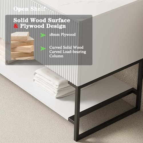 48" Bathroom Vanity with Vessel Sink & 3 Soft-Closing Doors & Open Shelf, Freestanding Bathroom Cabinet with Ceramic Basin and Carrara White Sintered Stone Counter Top-Colmar, White/S