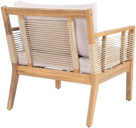 JIVOIT Acacia Wood Club Chairs Set of 2, Outdoor Patio Club Chairs with Hand-Woven Twist Rope, Cushions and Pillows, Adjustable Foot Pads, 400lbs Weight Support, Ideal for Backyard, Poolside