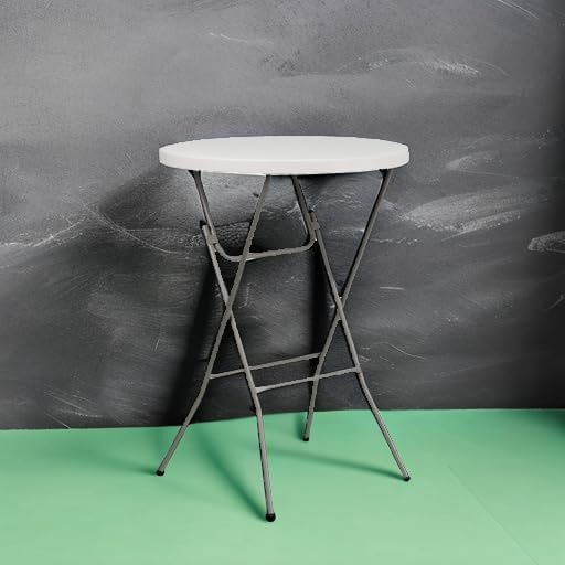 Flash Furniture Kathryn 31.5" Round All-Occasion Folding Bar Height Table for Parties and Commercial Events, Plastic Bar Height Folding Table, White