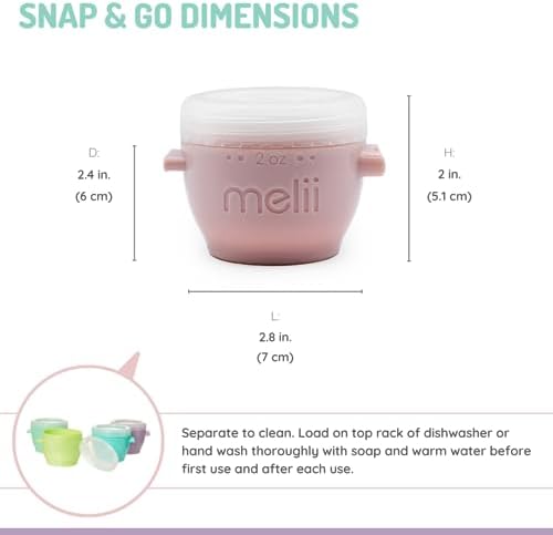 melii Snap & Go Baby Food Storage Containers | 6 Pack 2 oz, Stackable Snack Containers with Airtight Lids, BPA-Free, Reusable Cups for Purees, Meal Prep & On-the-Go