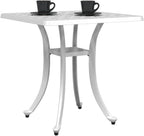 Square Garden Table, Small Outdoor Patio Table in White Cast Aluminum, Rust-Resistant Metal Bistro Table for Balcony, Porch, Deck, and Indoor Dining