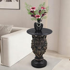 Luxury Wolf Head Accent Table with Faux Marble Top, Animal Sculpture End Table, Resin Decorative Side Table for Living Room, Bedroom, Office, Statement Furniture Piece, Modern Home Décor