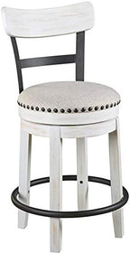 Signature Design by Ashley Valebeck Barstool, Rustic-Industrial Counter Height Chair, 360° Swivel, Wood & Metal Frame, Cushioned Seat, Ideal for Kitchen Island with Seating, Vintage White