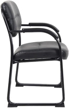 Boss Office Products Leather Sled Base Side Chair with Arms in Black (B9519)