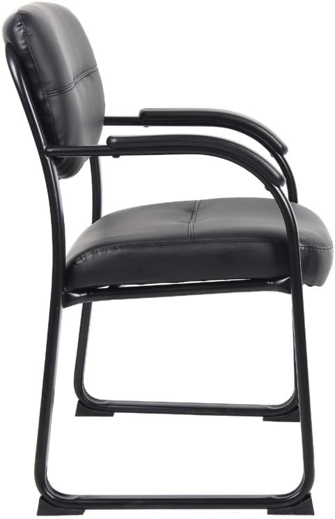 Boss Office Products Leather Sled Base Side Chair with Arms in Black (B9519)