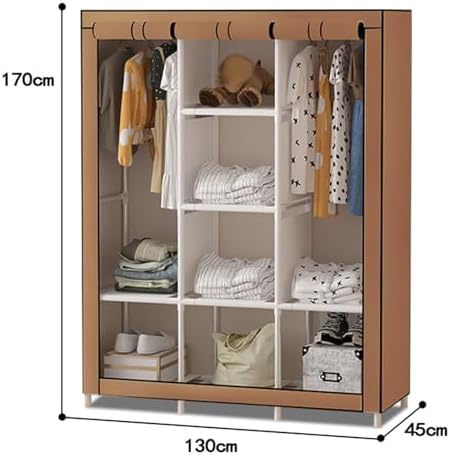 Portable Canvas Wardrobe with Hanging Rail and Shelves - Fabric Wardrobe for Bedroom, Portable Wardrobe Shelves - Organize Your Clothes Easily