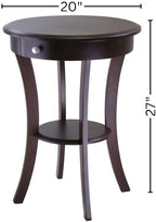 Furnifact Round Accent Table, Brown Finish, Storage Drawer, Lower Round Shelf, Solid/Composite Wood, Cappuccino, End Table Nightstand