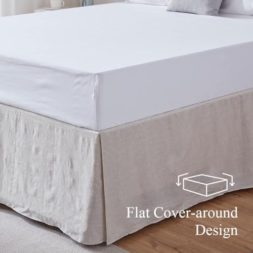 Simple&Opulence Belgian Linen Bed Skirt with Classic 14 inch Tailored Drop Dust Ruffle, Easy Fit Breathable Premium Natural Flax- Basic Linen, Queen