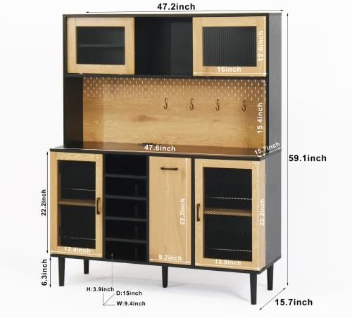 59in H Pantry Cabinet with Charging Station, Buffet Sideboard for Coffee Maker & Toaster, Large Cupboard for Snacks, Spices & Wine for Kitchen, Dining Room & Coffee Bar, White