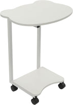 Mobile Side Table with Wheels, 2-Tier Lockable Rolling End Table for Sofa & Bedside, Modern Panda Shape C Table with Storage Shelf, for Living Room, Bedroom (White)