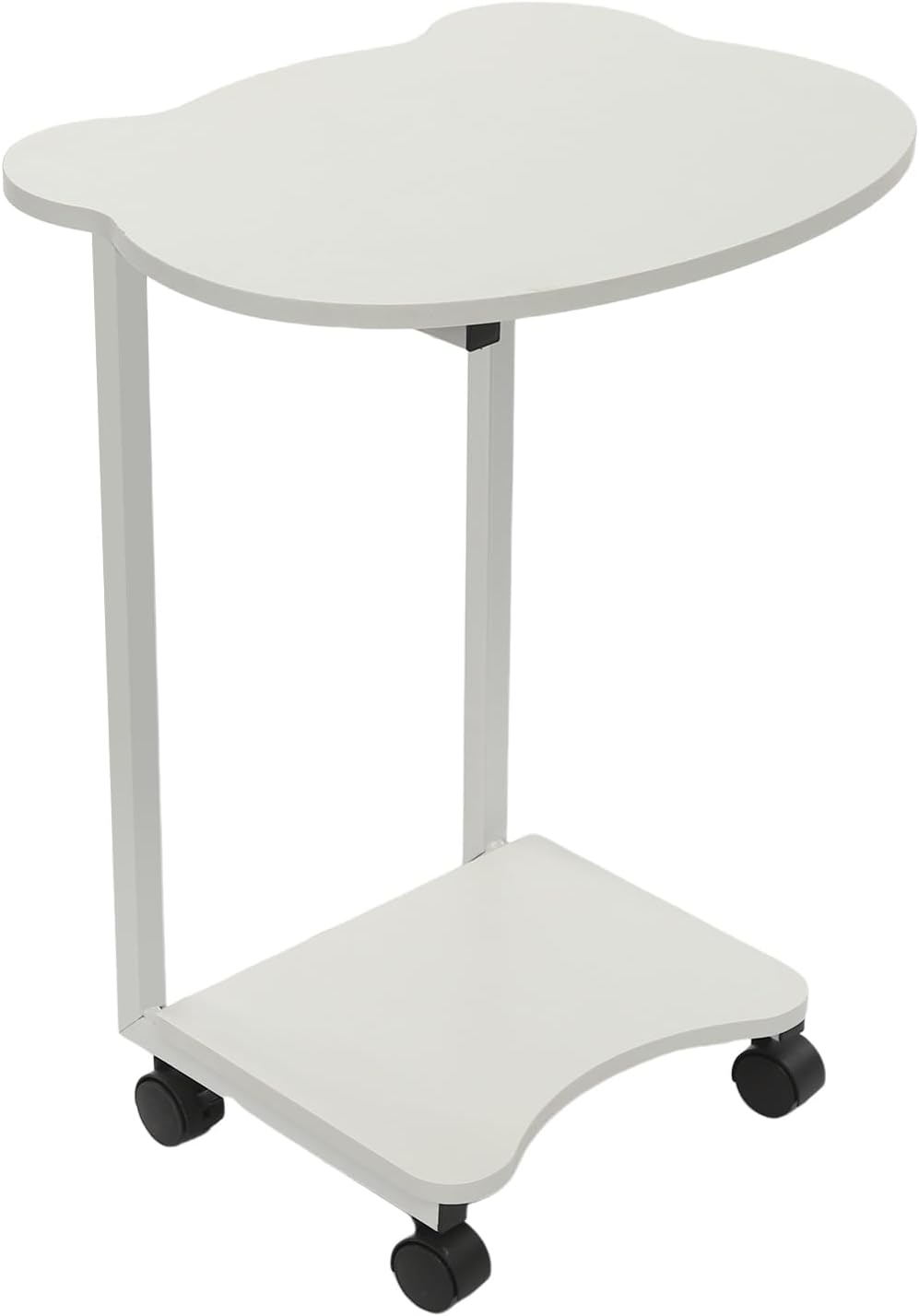 Mobile Side Table with Wheels, 2-Tier Lockable Rolling End Table for Sofa & Bedside, Modern Panda Shape C Table with Storage Shelf, for Living Room, Bedroom (White)