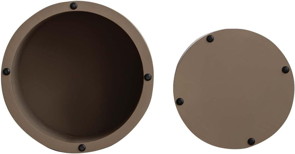 Nesting Coffee Table Set of 2, Modern Round Coffee Table and End Table Set, Brown Burl Center Table Circle Side Table for Living Room Bedroom Office