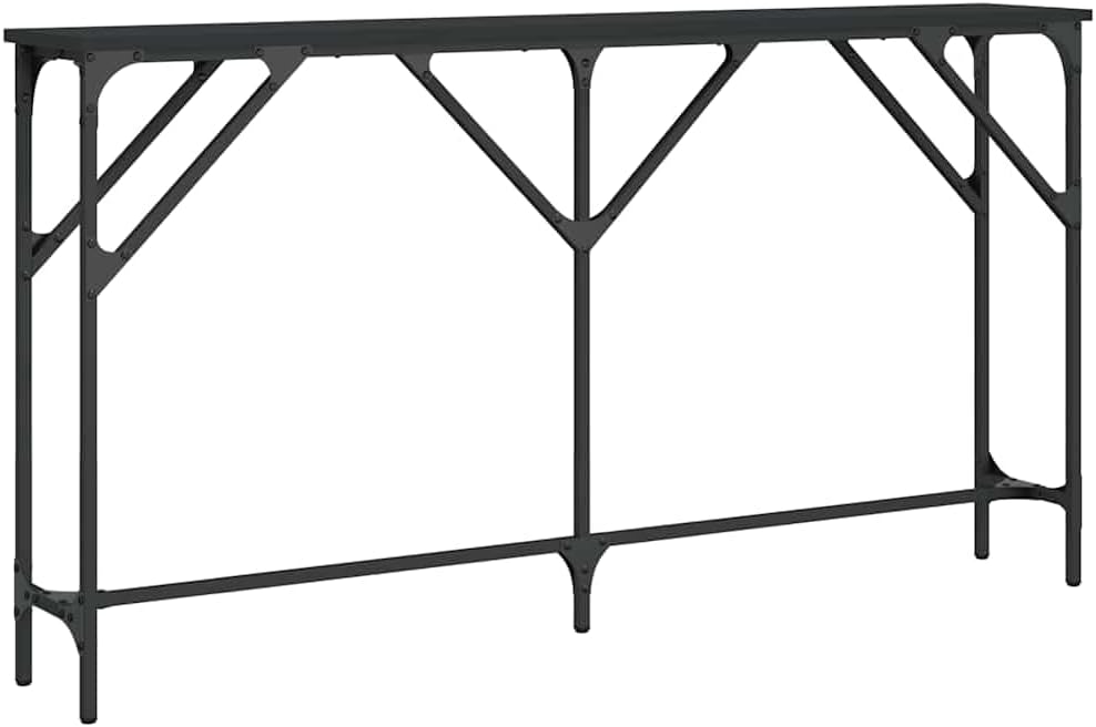 Console Table Black 55.1"x9.1"x29.5" Engineered Wood Entryway Table with Metal Frame and Adjustable Feet
