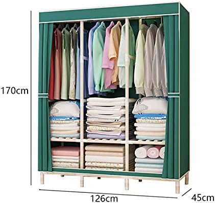 Solid Wood Folding Wardrobe Doors,Portable Assembly Canvas Effect Wardrobe Solid Color Fabric Clothes Storage Rack(Size:126 * 170 * 45CM,Color:A)