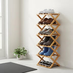 9 Tier Bamboo Shoe Rack – No Assembly Required, Holds 33 lbs per Tier Bamboo Expandable Shoe Rack, Space-Saving Collapsible Shoe Organizer for Entryway, Closet & Small Spaces (Brown, 7)