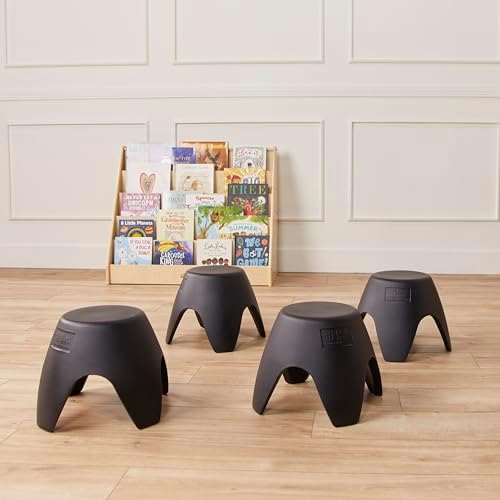 ECR4Kids Ayana Stackable Plastic Stool Seating Set, Children's Furniture, Black, 4-Pack