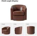 HULALA HOME Genuine Leather Swivel Barrel Chair with Solid Wood Base, Brown | Transitional Round Swivel Accent Chair with Flared Armrests, No Assembly Required, for Living Room Bedroom Reading Relaxation