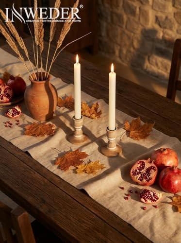 Wooden Taper Candle Holders: Wood Candlestick Holders Rustic Farmhouse Fall Decor for Living Room Dinning Table Centerpiece Christmas Set of 10