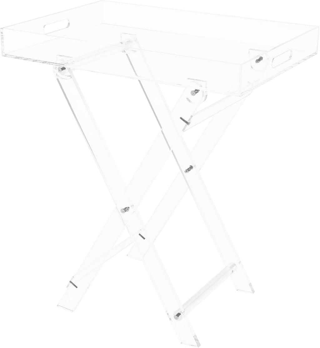 Clear Acrylic Folding Tray Table, Modern Side End Table with Handles,Kitchen and Bar Serving Table, 23.62x20.08x13.78 Inch