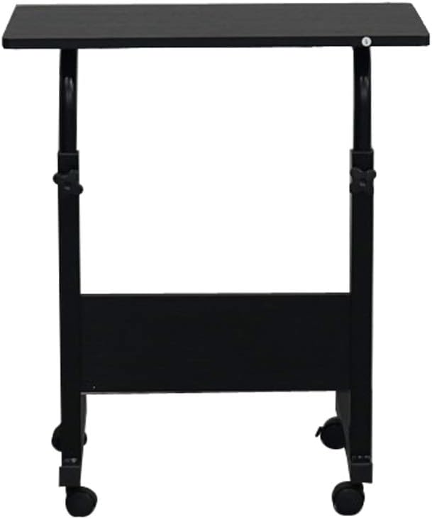 Height Adjustable Sofa Side Table Wood End Table with Wheels, Small Rolling Bedside Laptop Snack Table, Wooden Top & Metal Frame (Black)