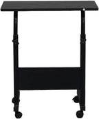 Height Adjustable Sofa Side Table Wood End Table with Wheels, Small Rolling Bedside Laptop Snack Table, Wooden Top & Metal Frame (Black)