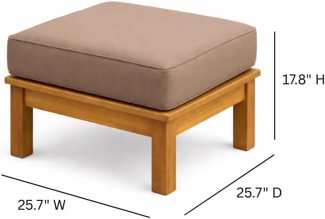 Hives & Honey Pavilion Teak Ottoman – Grade-A Teak Outdoor Footrest with Weather-Resistant Sunproof Cushion, 25.7" Square, Tan