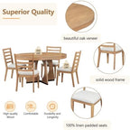 Bellemave Extendable Dining Table Set with 4 Upholstered Chairs, 5-Piece Round Kitchen Table Set with Removable Middle Leaf for Kitchen, Dining Room (Natural)