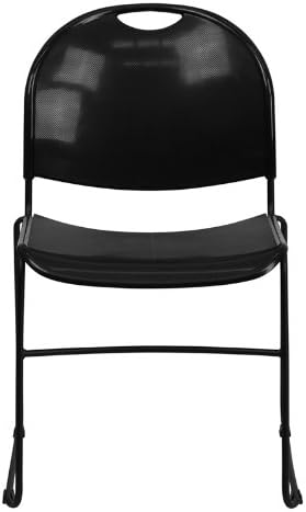 Flash Furniture Hercules Series Plastic Compact Lobby Chairs with Curved Back, Ergonomic Stacking Chairs for Waiting Rooms/Offices, Set of 4, Black
