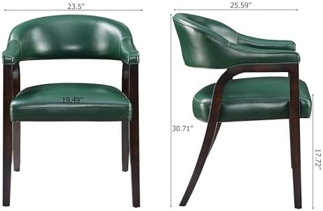 Set of 4 Faux Leather Dining Chair with Arms, 17.72" H Upholstered Accent Armchair with Rounded Back Premium Comfort Elegant Game Captain Chairs, 25.6x23.5x30.7in，Green(NO Table!)