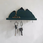 Wooden Mountain Key Holder with Shelf, Rustic Wall Mounted Key Rack, Decorative Entryway Organizer with 5 Hooks, Natural Wood Home Decor for Entryway Bedroom Kitchen