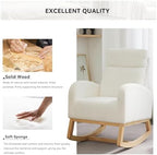 Indoor/Outdoor Recliner-Rocking Chair with Footrest, Headrest, and Side Pocket for Ergonomic Support in Nursery and Living Room,（Ivory）