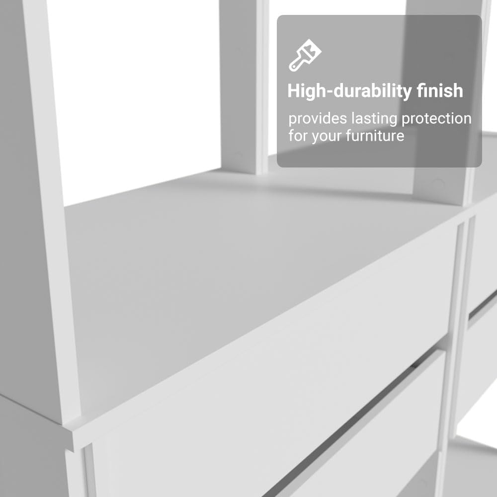 Madesa Kitchen Pantry Storage Rack with 4 Drawers 4 Shelves and 2 Hanging Rods 55" L Modular Multiuse Cabinet for Kitchen Organization - White