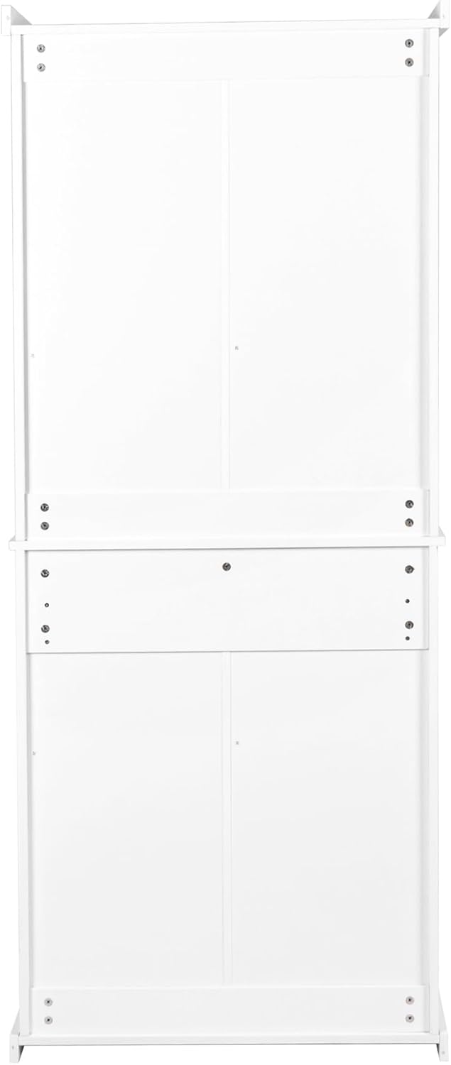 72" Kitchen Pantry Storage Cabinet, Traditional Freestanding Cupboard with 4 Doors and Adjustable Shelves, Large Central Drawer, White,15.75 * 30 * 72
