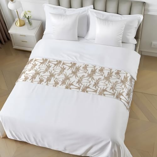 Light Brown Palm Tree Bed Runner Scarf King Size, Summer Tropical Tree Coastal Beach Luxury Bed Throw Runners & Scarves for Twin Full Queen King Foot of Beds, Hotel Decoration, 94"x20"