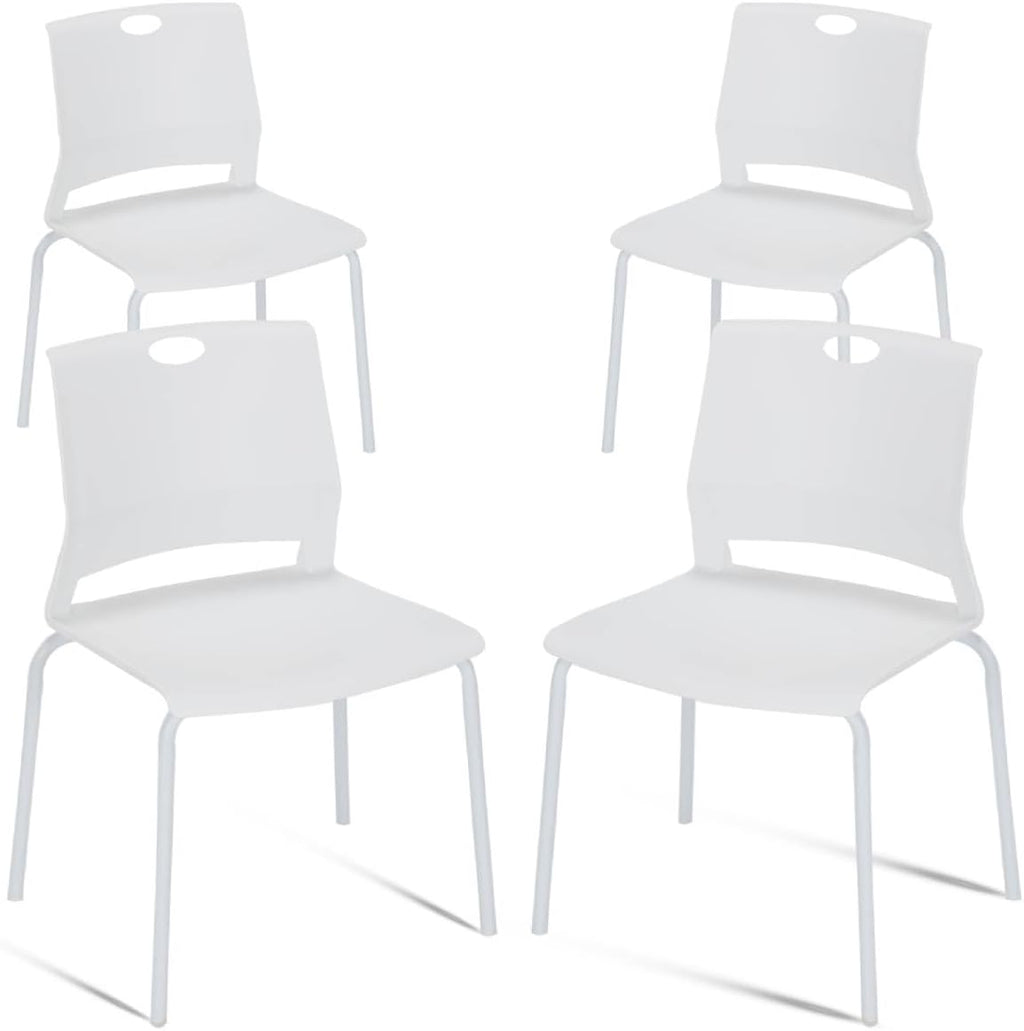 White Stackable Chairs Set of 4, Modern Office Guest Chair Wide Seat, Stackable Dining Chairs, Plastic Chair for Conference Room, Living Room, Waiting Area, Classroom.