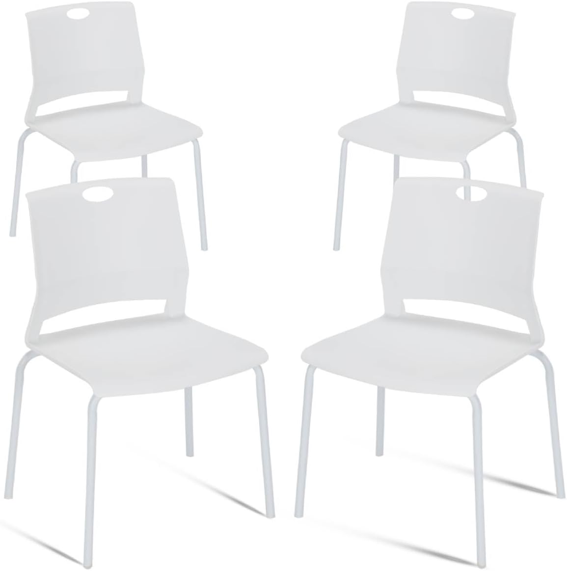 White Stackable Chairs Set of 4, Modern Office Guest Chair Wide Seat, Stackable Dining Chairs, Plastic Chair for Conference Room, Living Room, Waiting Area, Classroom.