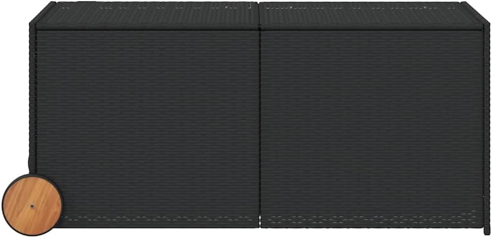 Garden Storage Box with Wheels 74.8 Gal Black Poly Rattan Resin Wicker Outdoor Patio Cushion Container Chest Weather Resistant for Backyard Deck