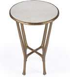 Beaumont Lane Transitional Side Table, 16" Round White Marble Top, Gold Aluminum Base with Hammered Detailing, Contemporary Accent Table for Living Room or Bedroom