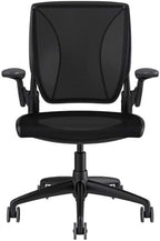 Humanscale Diffrient World Task Chair | Black Catena Mesh Seat and Back | Black Frame, Black Trim | Height-Adjustable Duron Arms | Standard Foam Seat, 3" Carpet Casters, 5" Cylinder